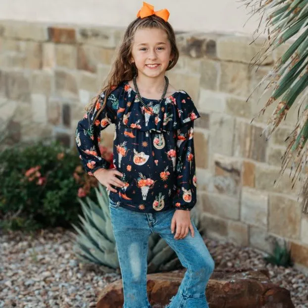 Black Floral Skull Long Sleeve Shirt Toddler (2T-5T)