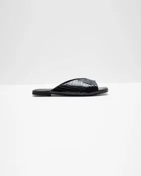 Ergo Croc Leather Pattern Black Flats