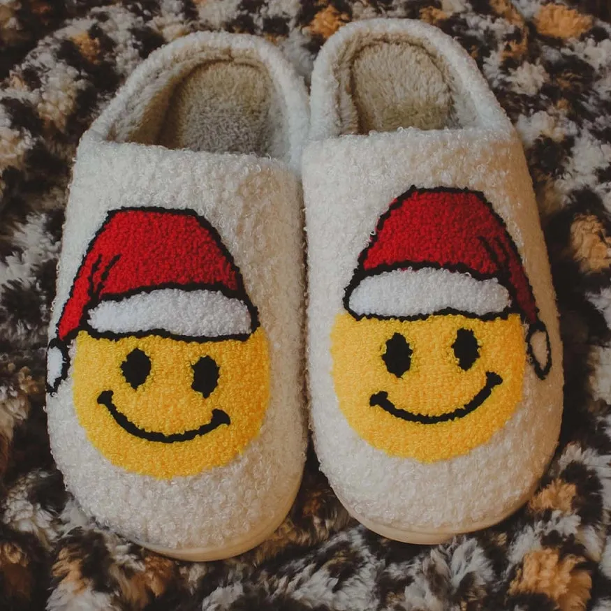Katydid Santa Christmas Happy Face Sherpa Slippers FINAL SALE