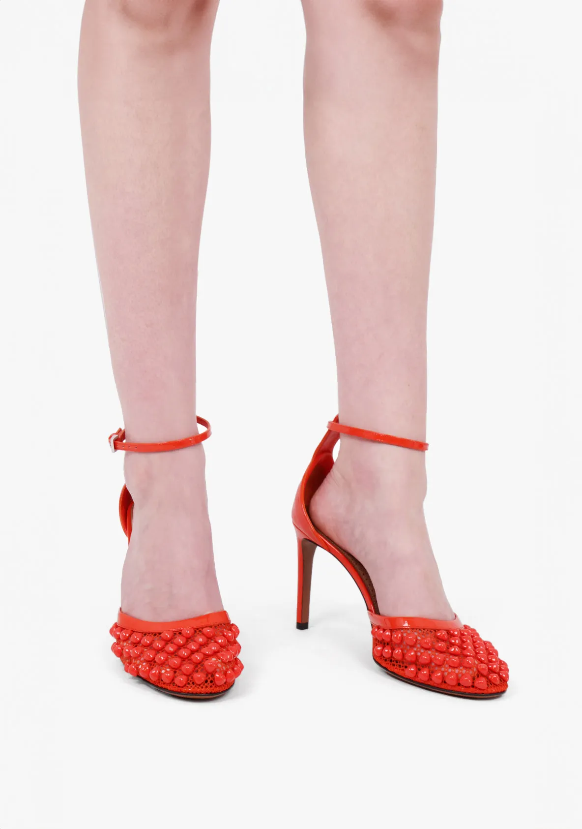 Stud Fishnet Mesh 90mm Pump | Orange