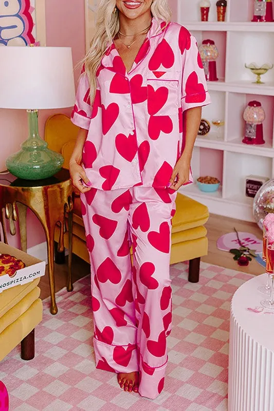 Valentine's Pink Heart Pajamas Set