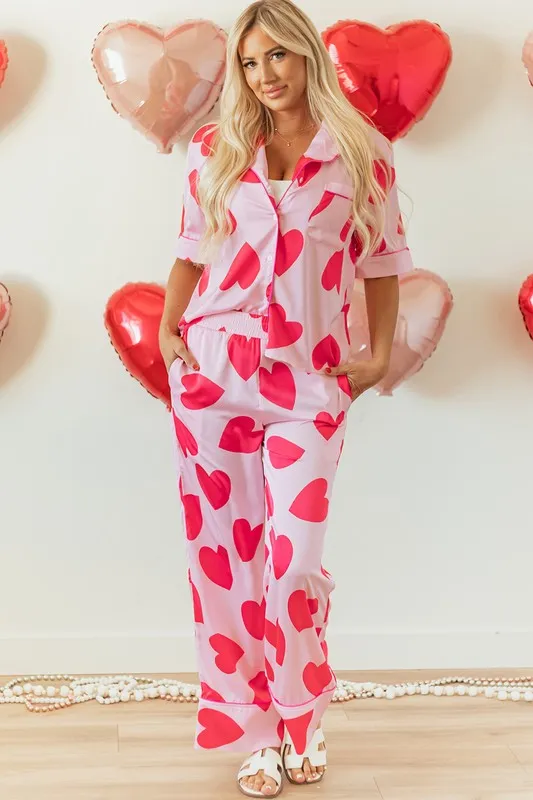 Valentine's Pink Heart Pajamas Set