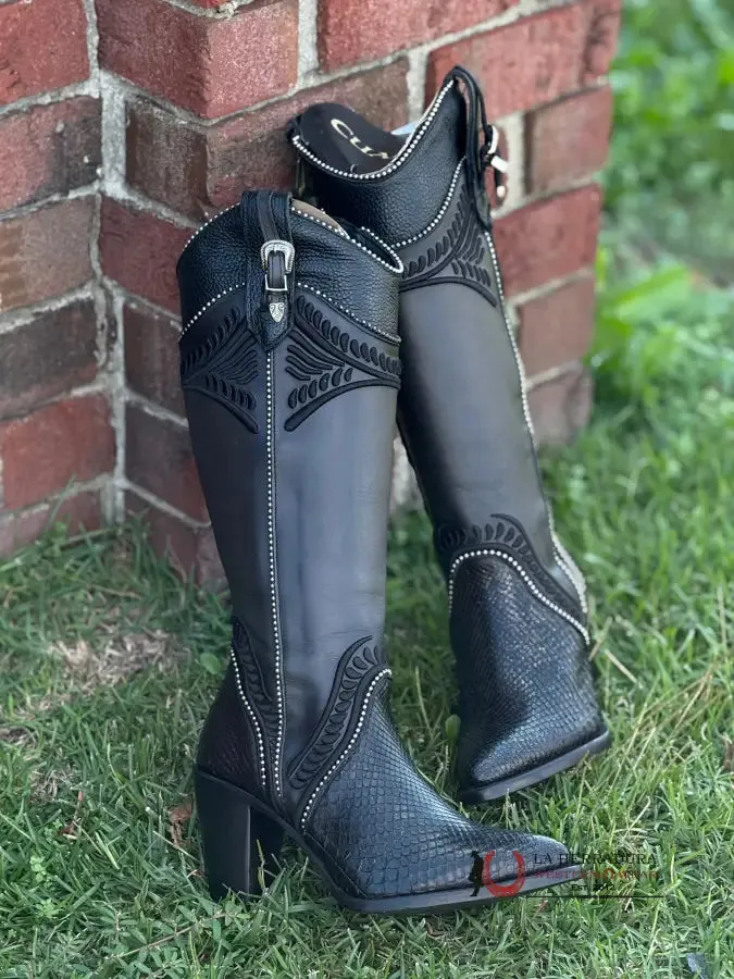 WOMEN’S CUADRA TALL BOOT PITON M BELLY COSMO NEGRO EMBROIDERY ROUND TOE